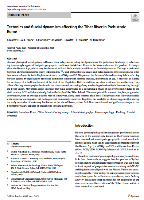 Tectonics and fluvial dynamism affecting the Tiber River in Prehistoric Rome