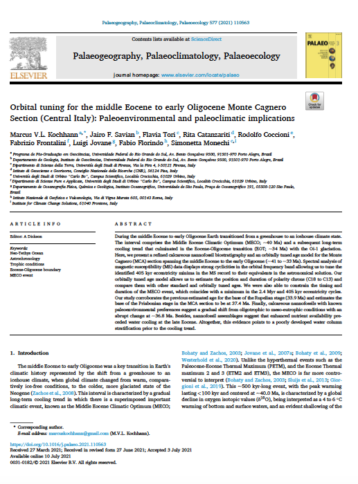 Orbital tuning for the middle Eocene to early Oligocene Monte Cagnero Section (Central Italy): Paleoenvironmental and paleoclimatic implications