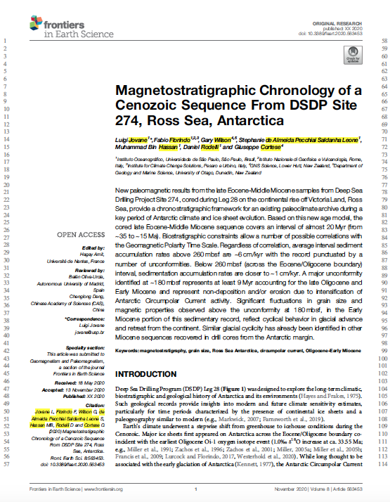 Magnetostratigraphic Chronology of a Cenozoic Sequence From DSDP Site 274, Ross Sea, Antarctica