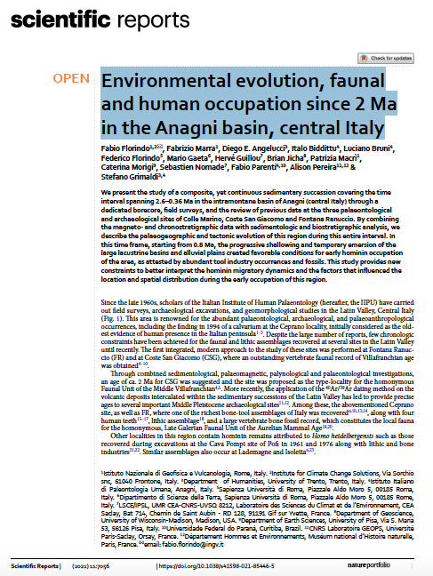 Environmental evolution, faunal and human occupation since 2 Ma in the Anagni basin, central Italy
